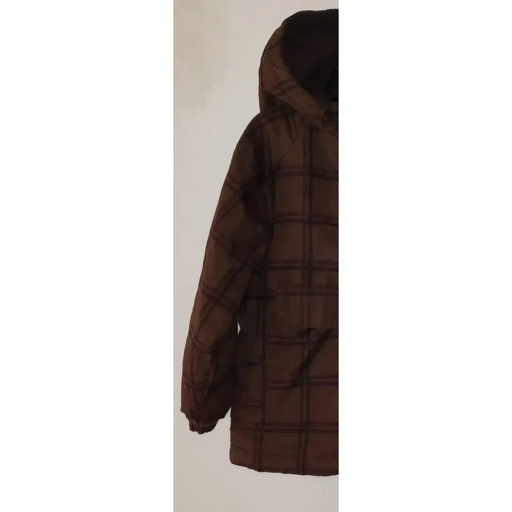 Oshkosh b'gosh Brown Plaid Hooded Fall Pullover Jacket 12